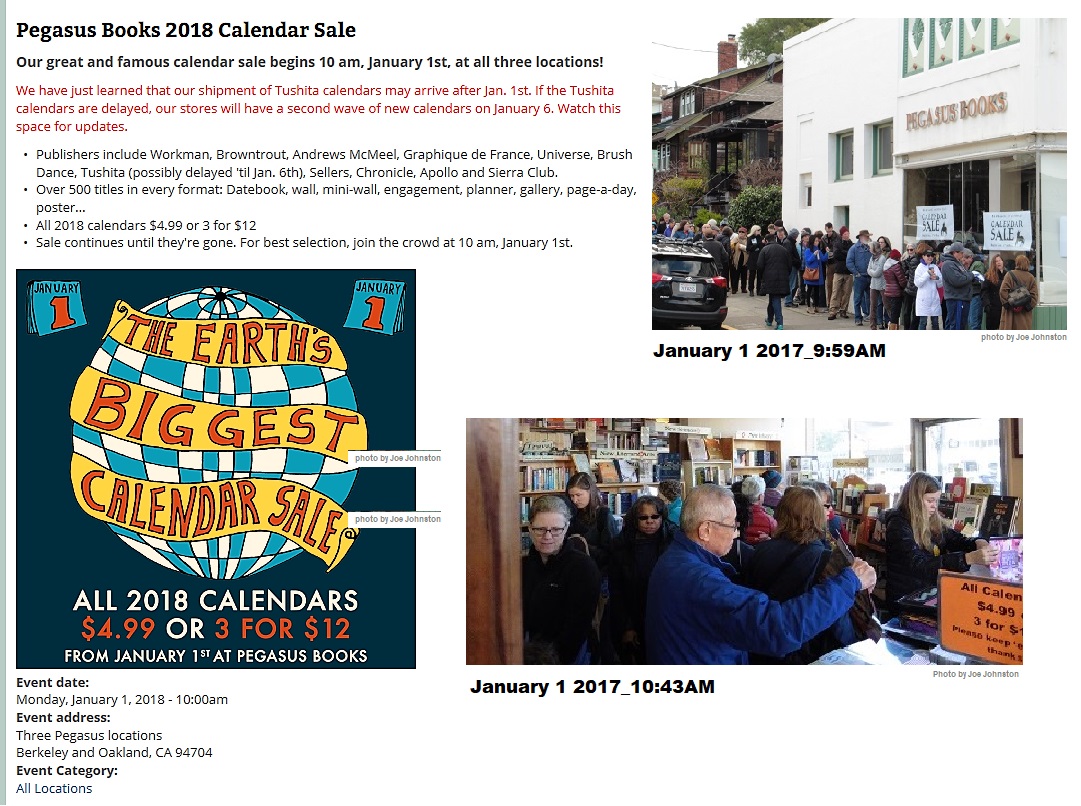 2018 Pegasus calendar sale notice 12-26-2017